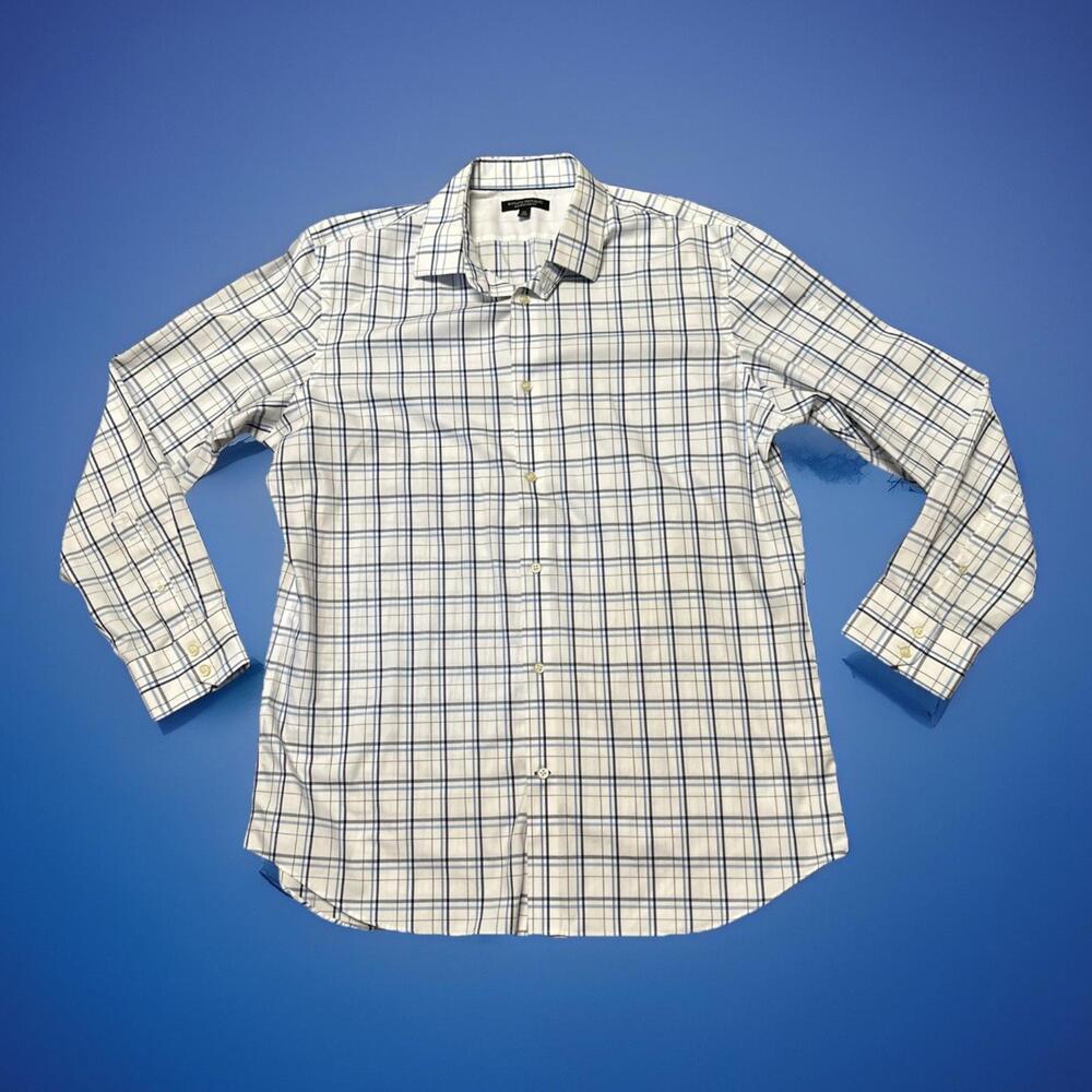 Banana Republic Adult Mens Button Up Shirt XL Blue Plaid Non Iron Slim Fit